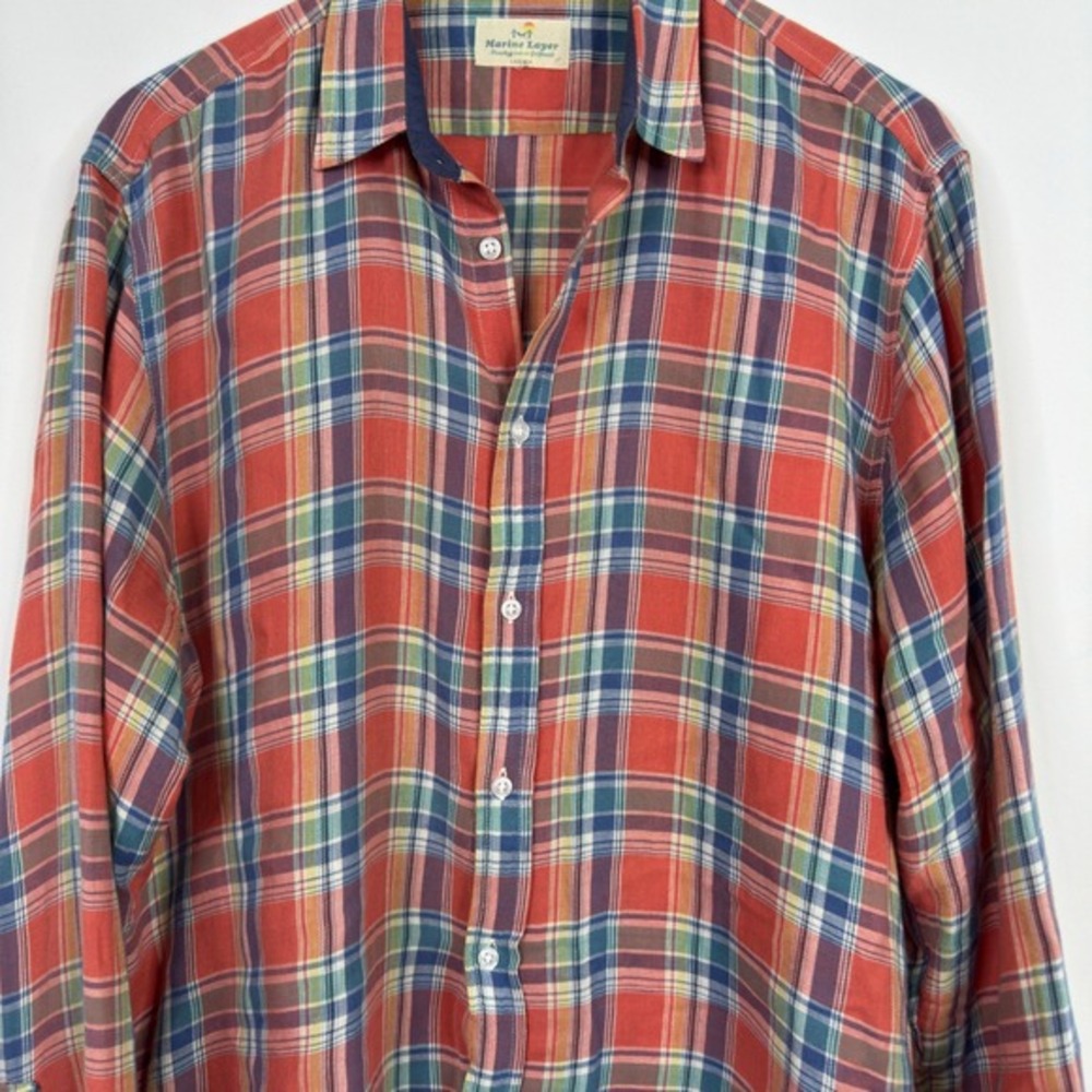 Marine‎ Layer Mens Large Plaid Button Down Shirt Long Sleeve Multi Color Cotton - Picture 5 of 8